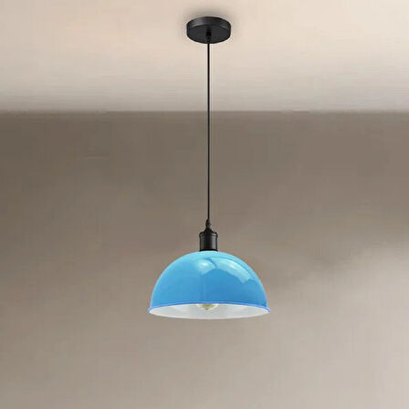 RİOLİGHT MODERN,VİNTAGE,RETRO,RUSTİK AÇIK MAVİ 1XE27 DUYLU METAL TEKLİ SARKIT AVİZE ÇAP:30CM