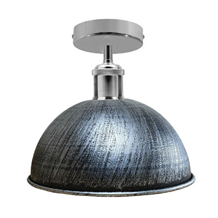 RİOLİGHT VİNTAGE,RUSTİK,RETRO GRİ FIRÇALI PATİNA BAŞLIK KROM 1XE27 METAL PLOFONYER AVİZE ÇAP:23CM