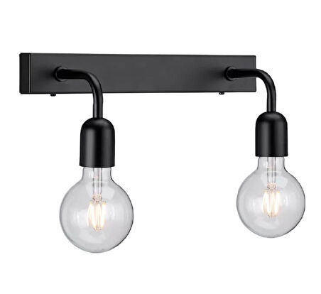 RİOLİGHT VİNTAGE,RUSTİK,RETRO 2XE27 SİYAH METAL AYNA ÜSTÜ DUVAR APLİK UZUNLUK:30CM