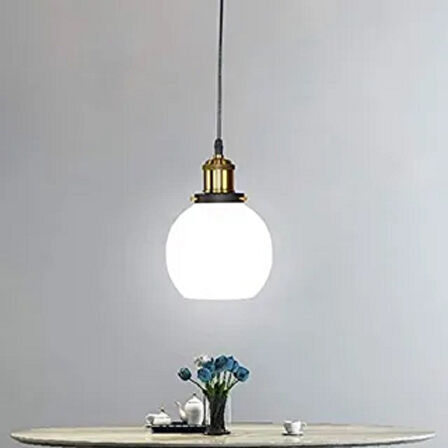 RİOLİGHT VİNTAGE1MODERN1,RUSTİK1 1XE27 DUYLU OPAL BEYAZ TEKLİ CAM SARKIT AVİZE ÇAP:20CM