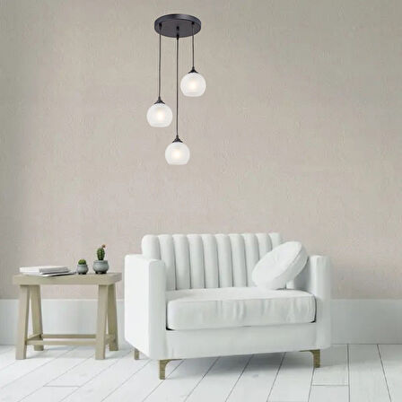 RİOLİGHT VİNTAGE,RETRO,RUSTİK,MODERN SİYAH METAL GÖVDE 3XE27 DUYLU OPAL CAMLI SARKIT AVİZE ÇAP:30CM