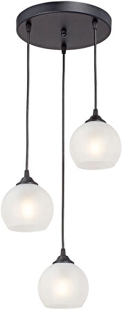 RİOLİGHT VİNTAGE,RETRO,RUSTİK,MODERN SİYAH METAL GÖVDE 3XE27 DUYLU OPAL CAMLI SARKIT AVİZE ÇAP:30CM