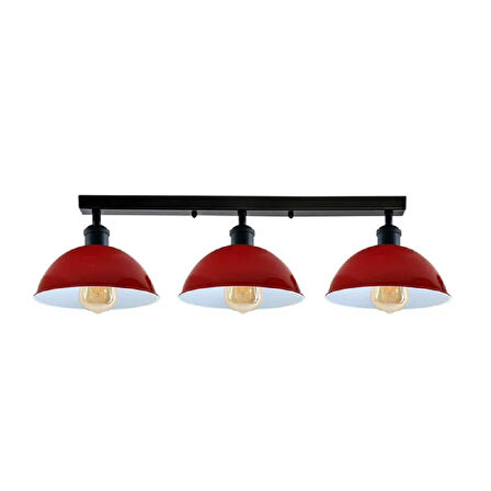 RİOLİHGT RETRO,MODERN,VİNTAGE AÇIK KIRMIZI BAŞLIK 3XE27 METAL PLOFONYER SIRALI AVİZE TABAN UZUNLUK:60CM