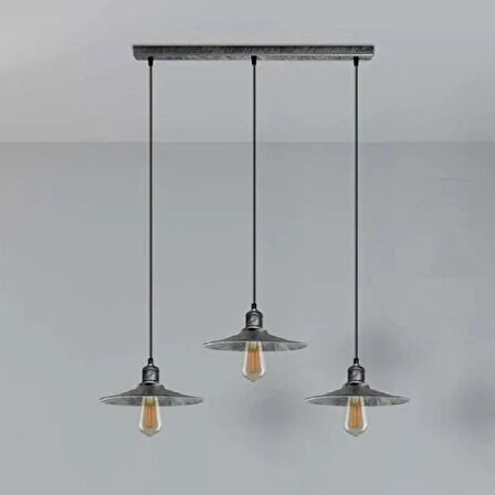 RİOLİGHT RETRO1,VİNTAGE1,RUSTİK GRİ,GÜMÜŞ FIRÇALI PATİNALI 3XE7 METAL MASA ÜSTÜ SARKIT AVİZE EN:60CM