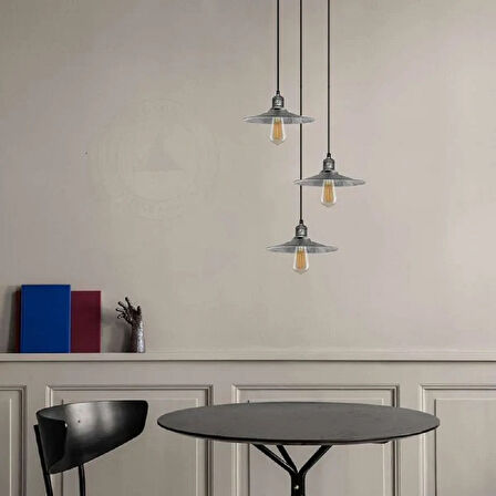 RİOLİGHT VİNTAGE,RUSTİK,RETRO GÜMÜŞ GRİ FIRÇALI PATİNE 3XE27 METAL SARKIT AVİZE TABAN ÇAPI:30CM 
