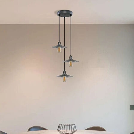 RİOLİGHT RUSTİK1,RETRO1,VİNTAGE1 GÜMÜŞ GRİ FIRÇALI PATİNE 3XE27 METAL SARKIT AVİZE TABAN ÇAPI:30CM