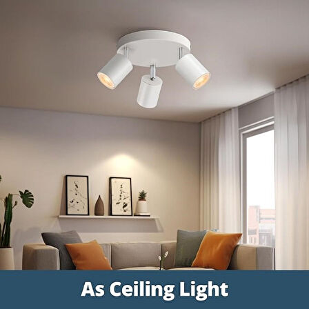 RİOLİGHT MODERN1 BEYAZ MUTFAK,SALON,GİYİNME ODASI,CAFELER İÇİN GÜN İŞİĞI METAL 3LÜ SPOT(AMPUL DAHİL)