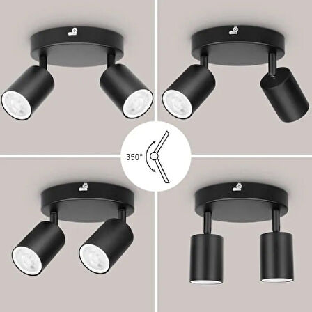 RİOLİGHT MODERN SİYAH MUTFAK,SALON,GİYİNME ODASI,CAFELER İÇİN GÜN İŞİĞI METAL 2Lİ SPOT(AMPUL DAHİL)