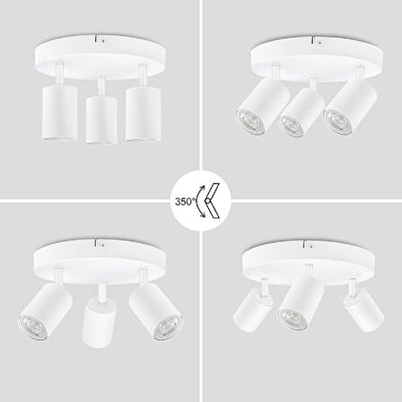 RİOLİGHT MODERN3 BEYAZ MUTFAK,SALON,GİYİNME ODASI,CAFELER İÇİN GÜN İŞİĞI METAL 3LÜ SPOT(AMPUL DAHİL)