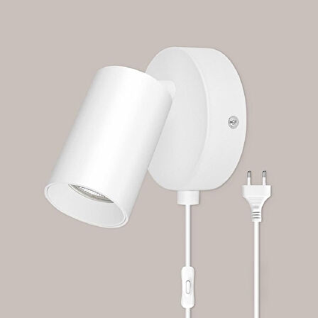 RİOLİGHT MODERN BEYAZ HAREKETLİ BAŞLIK GÜN IŞIĞI FİŞLİ,KABLOLU,ANAHTARLI METAL SPOT(AMPÜL DAHİL)