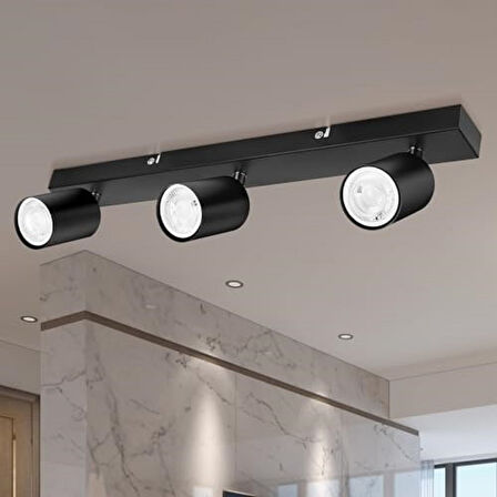 RİOLİGHT MODERN SİYAH7 MUTFAK,SALON,GİYİNME ODASI,CAFELER İÇİN GÜN İŞİĞI METAL 3LÜ SPOT(AMPUL DAHİL)
