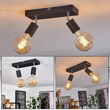 RİOLİGHT MODERN SİYAH 2XE27 MAFSALLI HAREKETLİ BAŞLIK(GLOP AMPUL HARİÇ) METAL SPOT AVİZE