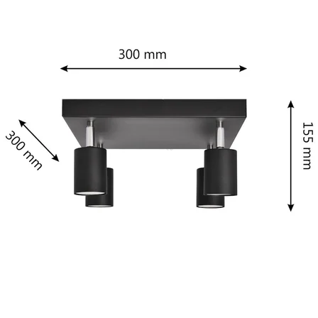 RIOLİGHT MODERN SİYAH GÖVDE SİYAH HAREKETLİ BAŞLIK 4XGU10 LED KARE SPOT AVİZE(AMPÜL DAHİLDİR)