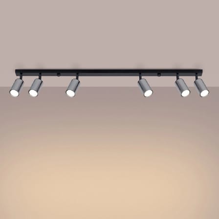 RİOLIGHT MODERN KROM HAREKETLİ BAŞLIK SİYAH METAL GÖVDE SIRALI LED SPOT AVİZE(AMPÜL DAHİL)UZUNLUK 120CM