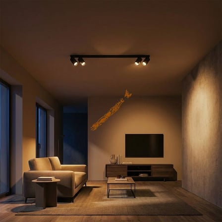 RİOLIGHT MODERN1 SİYAH1 HAREKETLİ BAŞLIK 4XGU10 SIRALI LED SPOT AVİZE(AMPUL DAHİLDİR)UZUNLUK 120CM