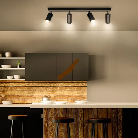 RIOLİGHT MODERN SİYAH SALON,MUTFAK,GİYİNME ODASI,CAFELER İÇİN METAL 4LÜ SPOT AVİZE(AMPUL DAHİL)