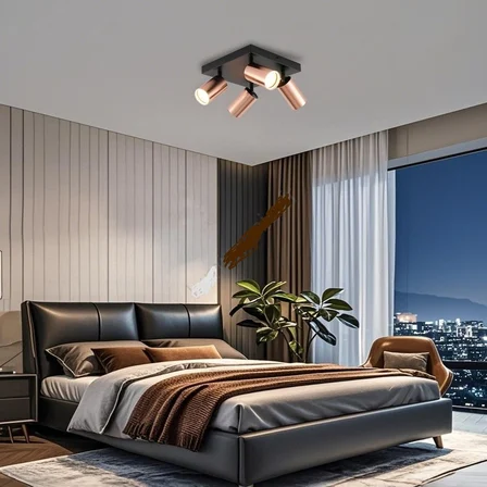RIOLIGHT MODERN BAKIR HAREKETLİ BAŞLIK SİYAH GÖVDE 4XGU10 LED KARE SPOT AVİZE(AMPÜL DAHİLDİR)