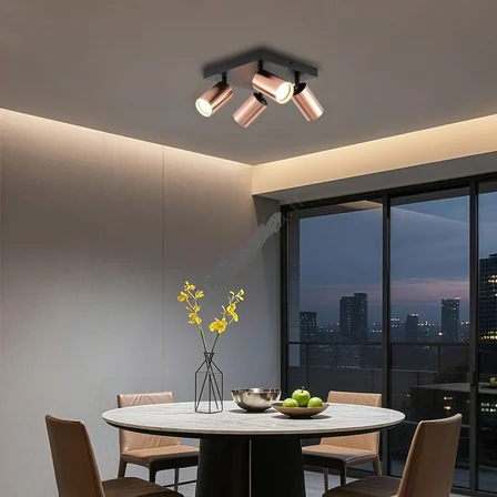 RIOLIGHT MODERN1 BAKIR1 HAREKETLİ1 BAŞLIK SİYAH GÖVDE 4XGU10 LED KARE SPOT AVİZE(AMPÜL DAHİLDİR)