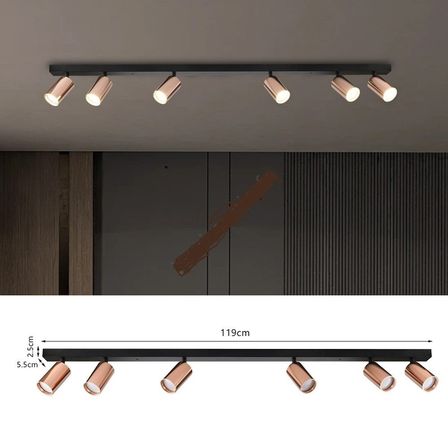 RİOLIGHT MODERN BAKIR HAREKETLİ BAŞLIK 6XGU10 LED SIRALI SPOT AVİZE(AMPÜL DAHİL)UZUNLUK:120CM