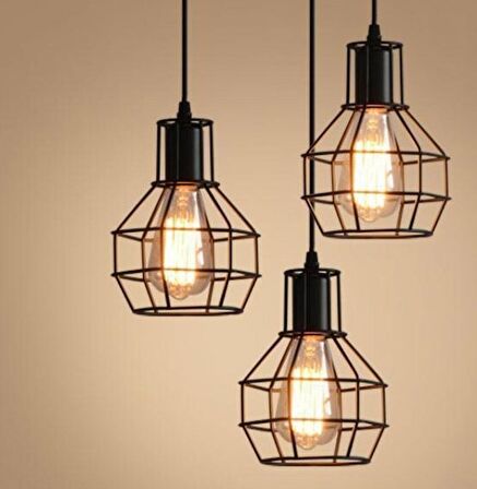 RİOLİGHT RETRO ÜÇLÜ KAFESLİ SARKIT AVİZE YUVARLAK TABAN ÇAP:30CM