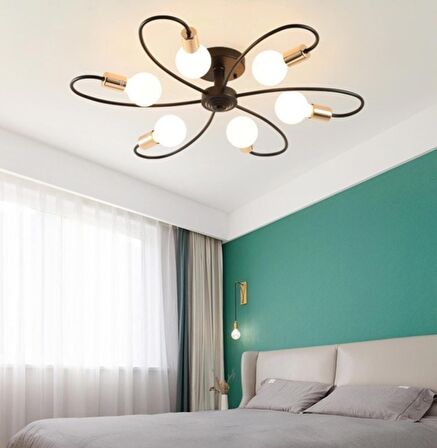 RİOLİGHT RETRO ALTILI SİYAH PLOFONYER AVİZE