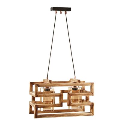 RİOLİGHT RETRO AHŞAP İKİLİ AVİZE UZUNLUK: 40CM