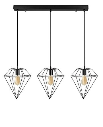 RİOLİGHT RETRO PRAMİT SİYAH ÜÇLÜ SIRALI SARKIT AVİZE UZUNLUK: 60CM