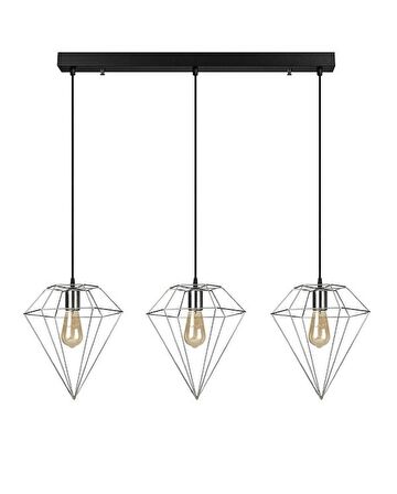 RİOLİGHT RETRO PRAMİT KROM ÜÇLÜ SIRALI SARKIT AVİZE UZUNLUK: 60CM