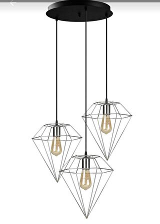 RİOLİGHT RETRO PRAMİT ÜÇLÜ YUVARLAK KROM SARKIT AVİZE TABAN ÇAP: 30CM