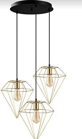 RİOLİGHT RETRO PRAMİT ÜÇLÜ YUVARLAK GOLD  SARKIT AVİZE TABAN ÇAP: 30CM