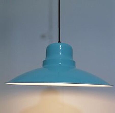 RİOLİGHT RETRO  TURKUAZ İÇİ BEYAZ TEKLİ METAL SARKIT ÇAP: 37CM