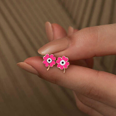 ​925 Ayar Gümüş Fosforlu Pembe Yonca Küpe