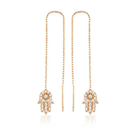 925 Ayar Gümüş Zincirli Fatma Ana Eli Küpe