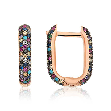 Gümüş Çift Taraflı Mix Taşlı J Kadın Küpe