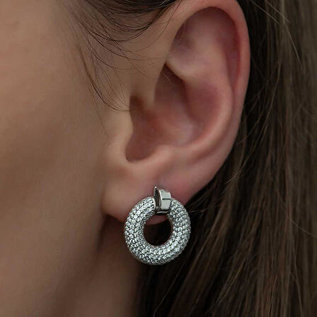 ​Gümüş Çok Taşlı Daire Küpe