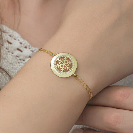 925 Ayar Gümüş Gold Kar Tanesi Bileklik