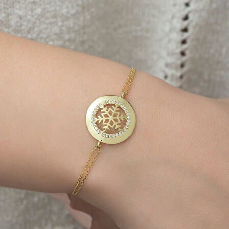 925 Ayar Gümüş Gold Kar Tanesi Bileklik