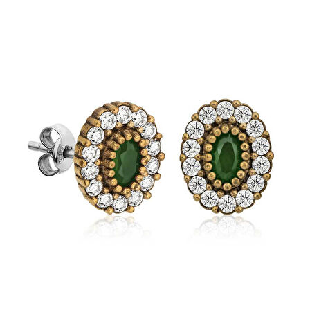 Gümüş Otantik Oval Çivili Küpe