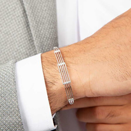 ​925 Ayar Gümüş Parçalı Erkek Bileklik