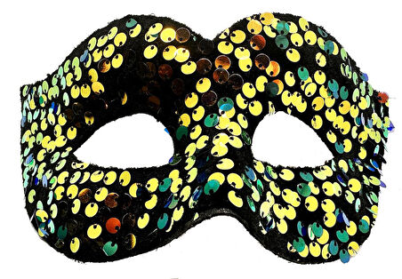 Altın Renk Arkadan Lastikli Pul Payet İşlemeli Balo Maskesi