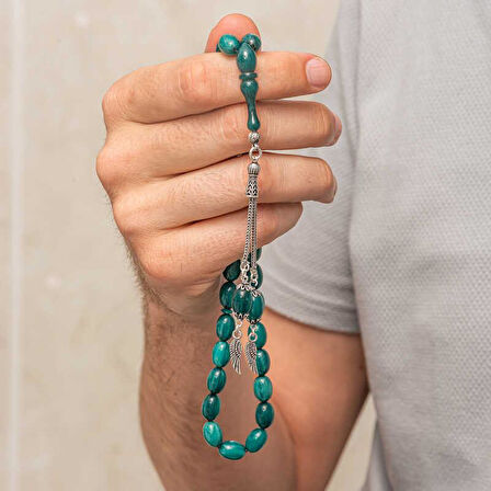 Gümüş Püsküllü Sıkma Kehribar Tesbih