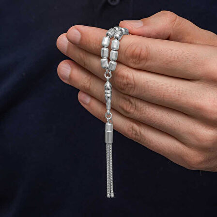 Gümüş Kapsül Kesim Çizgili Erkek Tesbih