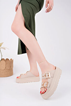 Tokalı Ortopedik Kadın Terlik - Bej