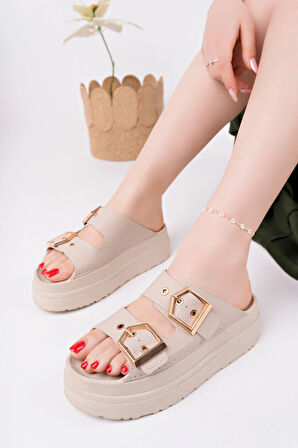 Tokalı Ortopedik Kadın Terlik - Bej