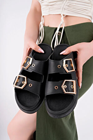 Tokalı Ortopedik Kadın Terlik - Siyah