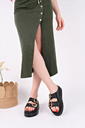 Tokalı Ortopedik Kadın Terlik - Siyah