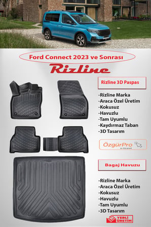 Rizline Ford Connect 2023 ve Sonrası 3D Havuzlu Paspas ve Bagaj Havuzu Set