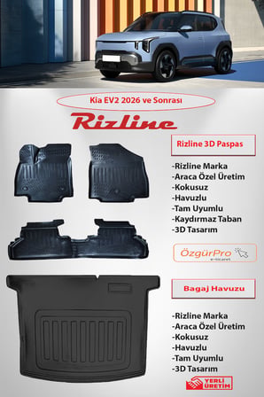 Rizline Kia EV2 2026 Ve Sonrası 3D Havuzlu Paspas ve Bagaj Havuzu 2'li Set