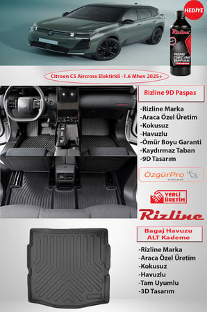 Rizline Citroen C5 Aircross 2025+ Elektrikli-1.6 Mhev  9D Premıum Paspas 3D ALT  Bagaj Havuzu Set