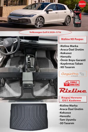Rizline Premıum Volkswagen Golf 8 2020 Ve Sonrası 9D Premıum Paspas Ve 3D Bagaj Havuzu Üst
